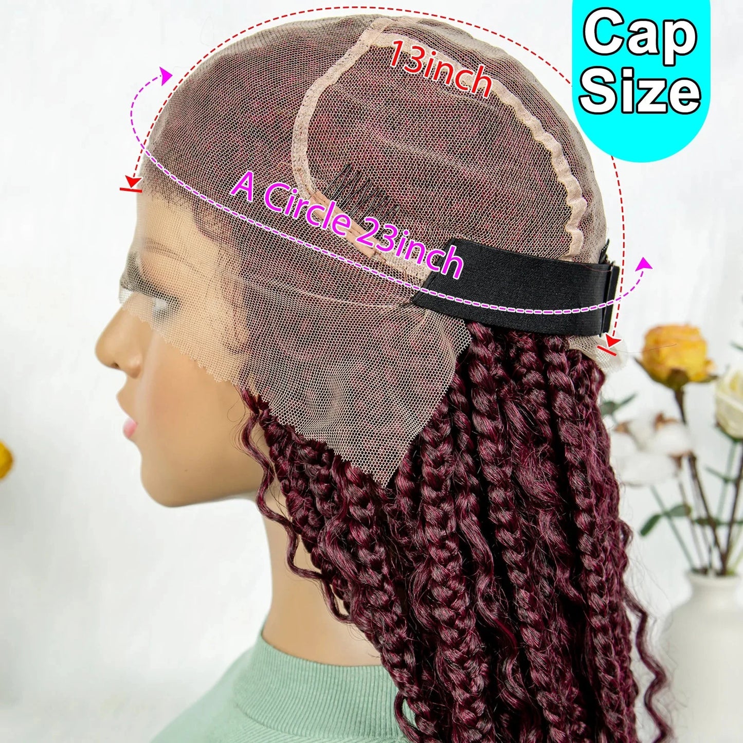 Burgundy Bohemian Box Braids Wig | HD Lace Front | Knotless Goddess Braids | Synthetic Hair