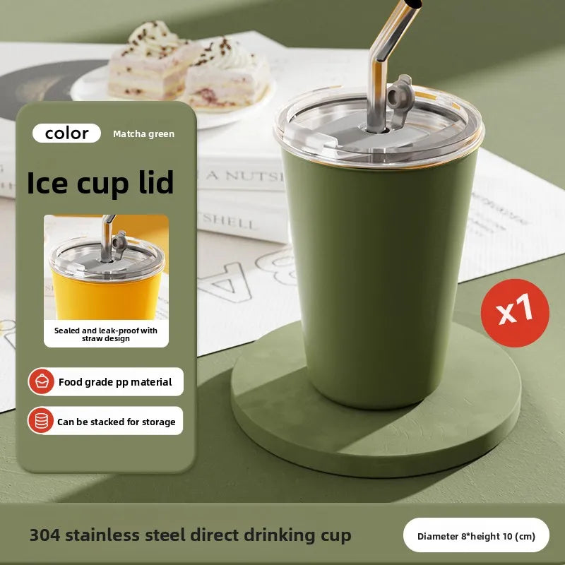 304 Stainless Steel lce cup 6 Color Options Coffee cup Leak - Proof Double use Direct Drink & Straw  Food Grade Stackable