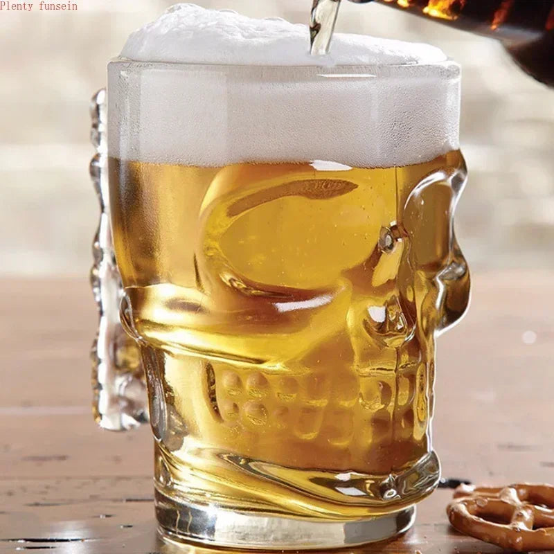 Classcial Pirate Partner Beer Cup 500ml Crystal Glass Creative Skull Face Bone with Handle Drinking Wine Vodka Essential Bar KTV