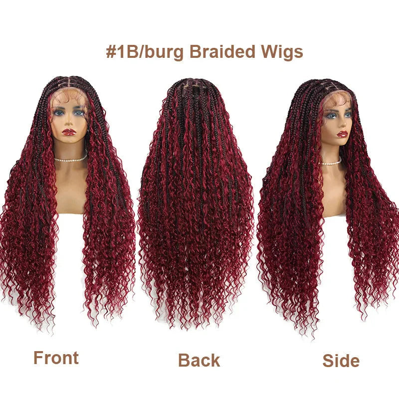 Boho Curly End Braided Full Lace Front Wig | Goddess Locs | Knotless Box Braids | Synthetic Bohemian Wig