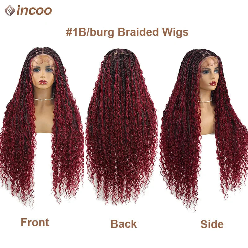 613 Blonde Boho Box Braids Wig | Curly Ends | Full Lace Front | Goddess Locs Accents
