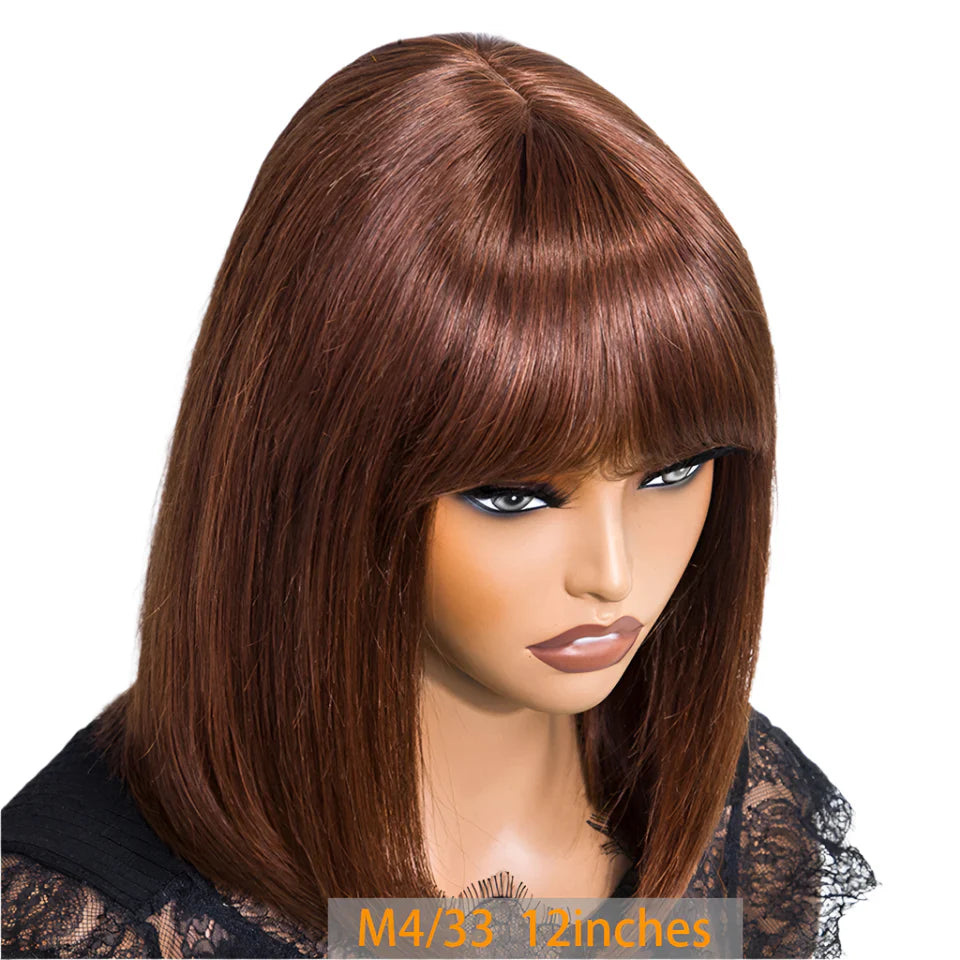 Glueless Brazilian Straight Bob Wig | Realistic Scalp & Bangs