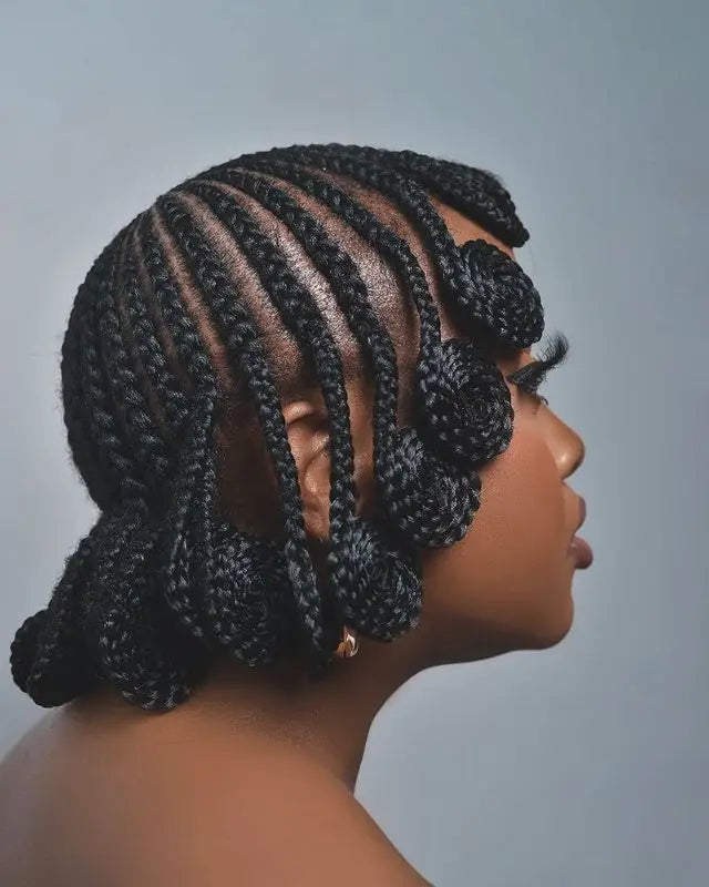 Handmade Knotless Bantu Cornrow Braids Wig | Full Lace Front | Short Braids