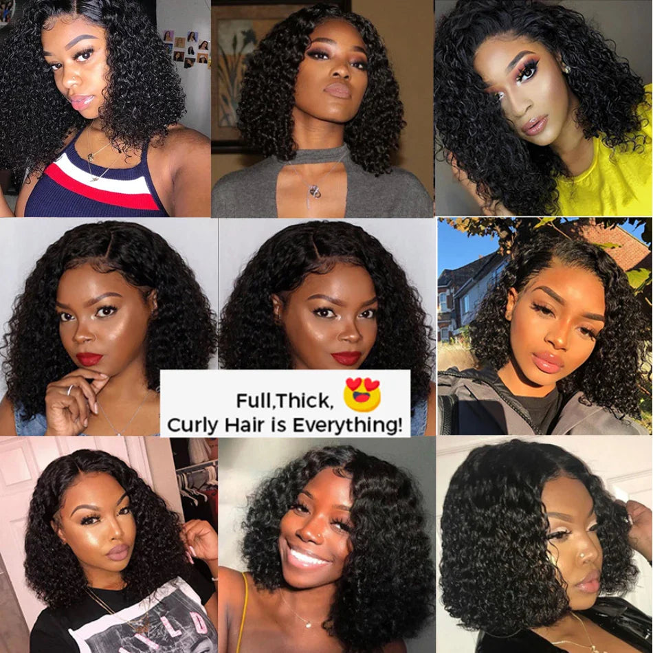 Glueless Kinky Curly Bob Wig | 13x4 Transparent Lace Front Brazilian Human Hair (Ready To Go)