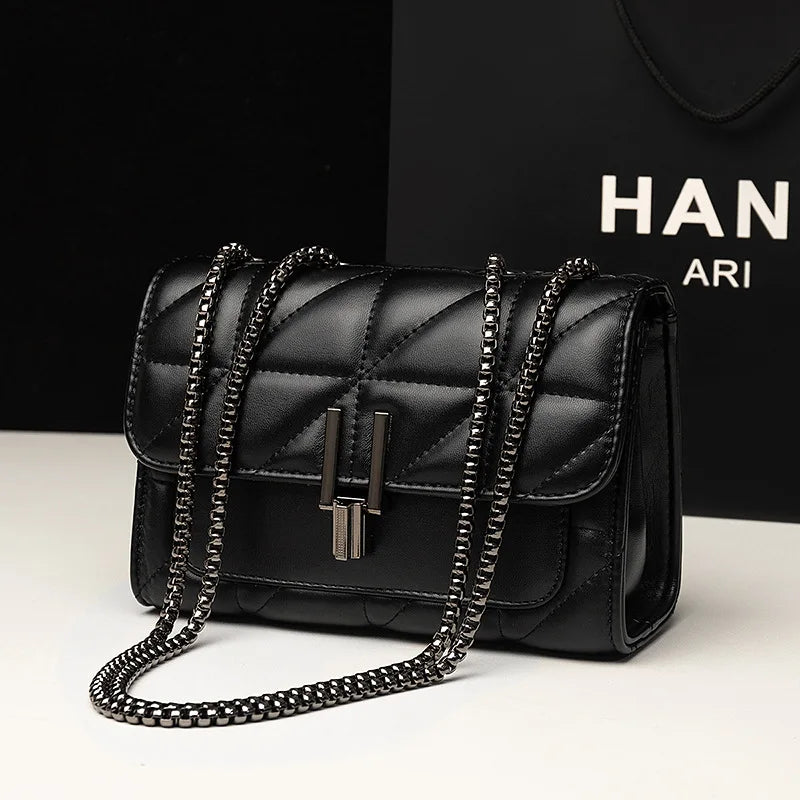 Lingge Chain Bag for Women | Single Shoulder & Crossbody Bag (Geometric Square, Casual Style, Soft PU Leather)