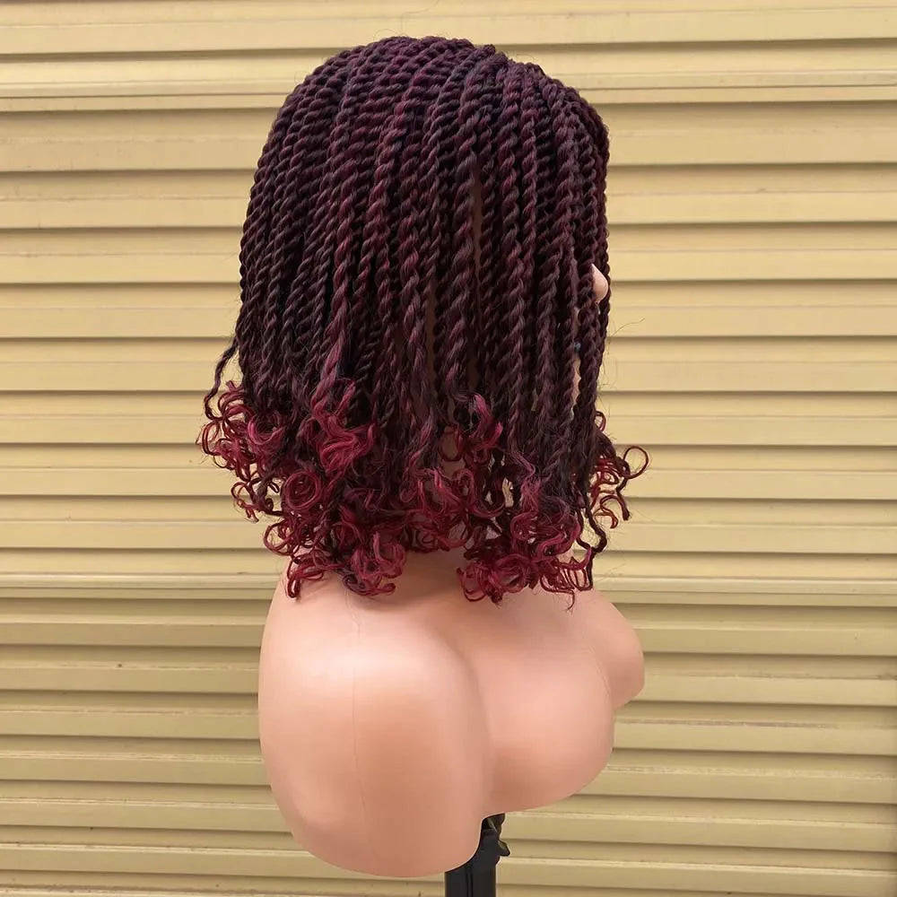 Short Ombre Bug Twist Braided Bob Wig | Crochet Hair | Synthetic African Braids | Black Women