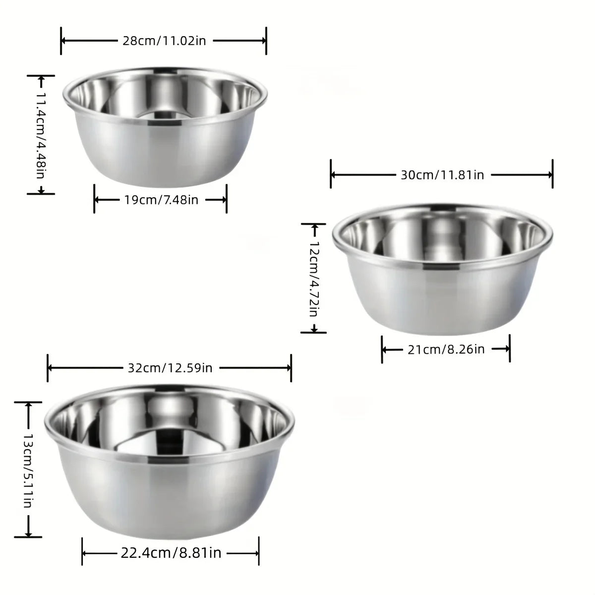 Stainless Steel Round Kitchen Cooking and Baking Kneading Bowl, Washing Fruit and Vegetable Bowl