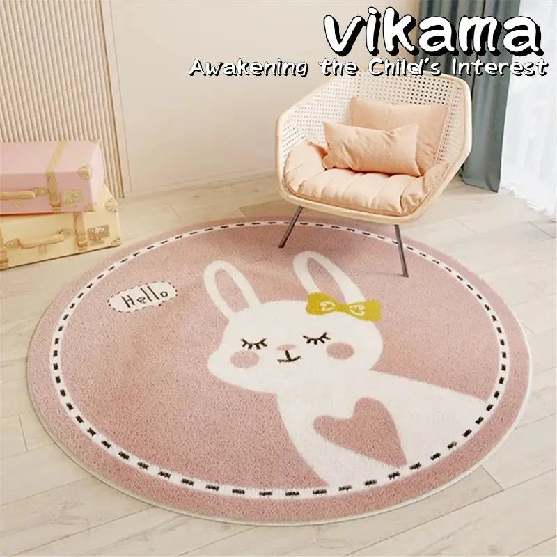 VIKAMA Cartoon Animal Imitation Cashmere Round Carpet Living Room Bedroom Bedside Sofa Decorative Carpet Anti-slip Washable Rug