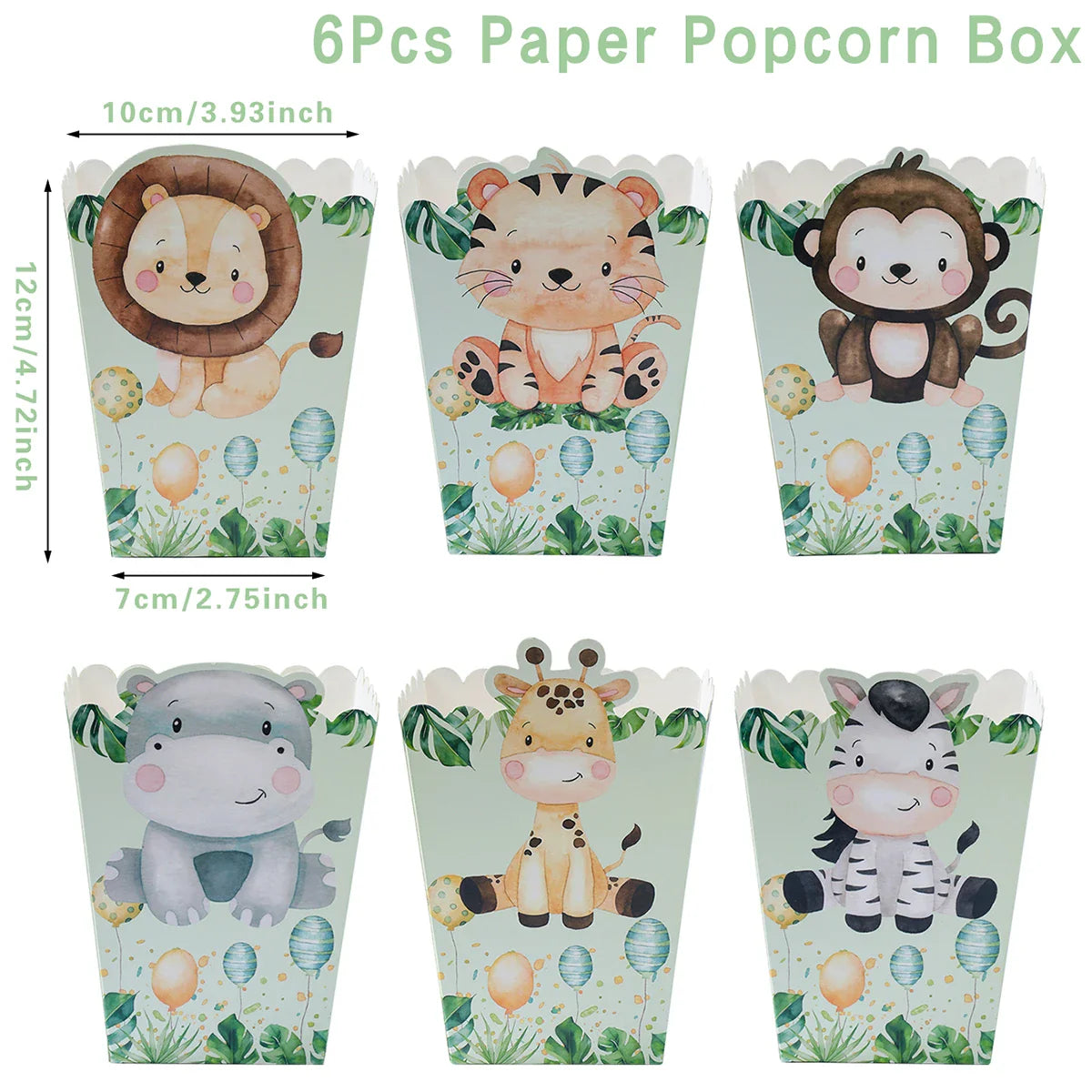 Jungle Safari Party Popcorn Boxes Candy Box Jungle Animal Party Decor Baby Shower Kids Boys Birthday Party Decorations