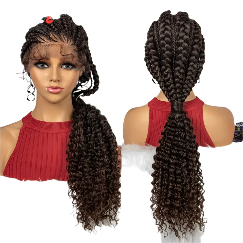 28" Blonde Knotless Cornrow Braids Wig with Curly Ends | Lace Frontal | Baby Hair
