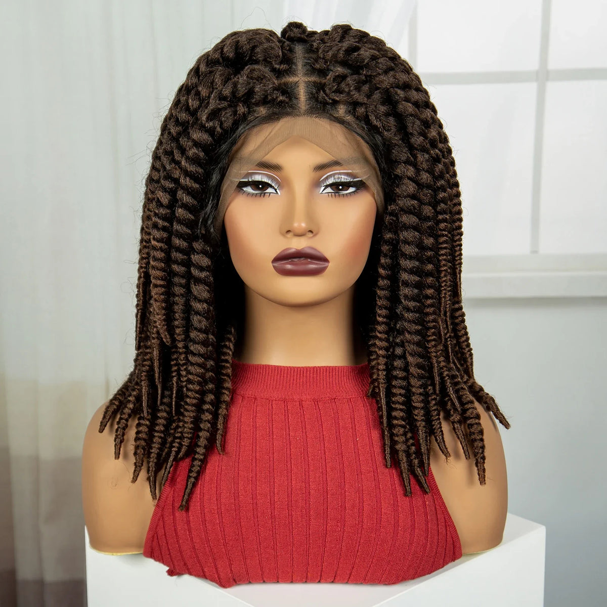16" Twist Knotless Braids Wig | HD Full Lace | Baby Hair | Natural Look