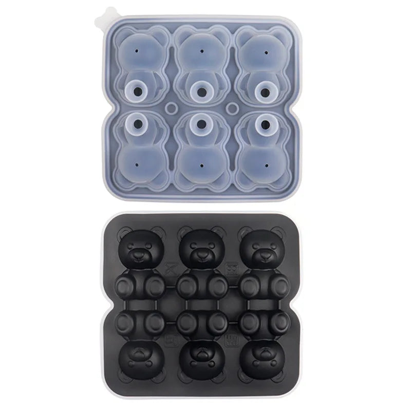 6 Grid 3D Little Teddy Bear Shape Ice Cube Silicone Mold Silian Little Bear Ice Block Mold Household Ice Cream Ice Box Ice Mold