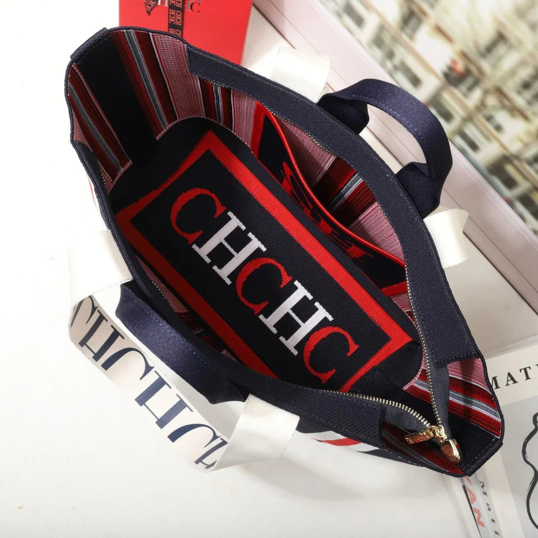 Classic Ladies Crossbody Bag | Large Capacity Commuter Style Tote Bag (Simple Stripe Design Shoulder Bag with Letters)