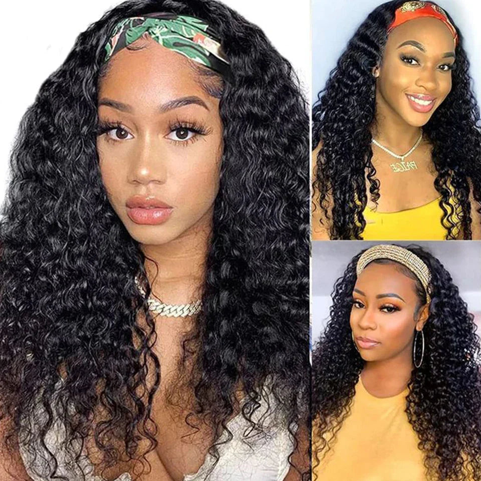 Peruvian Jerry Curly Headband Wig | 180% Density Glueless Remy Human Hair