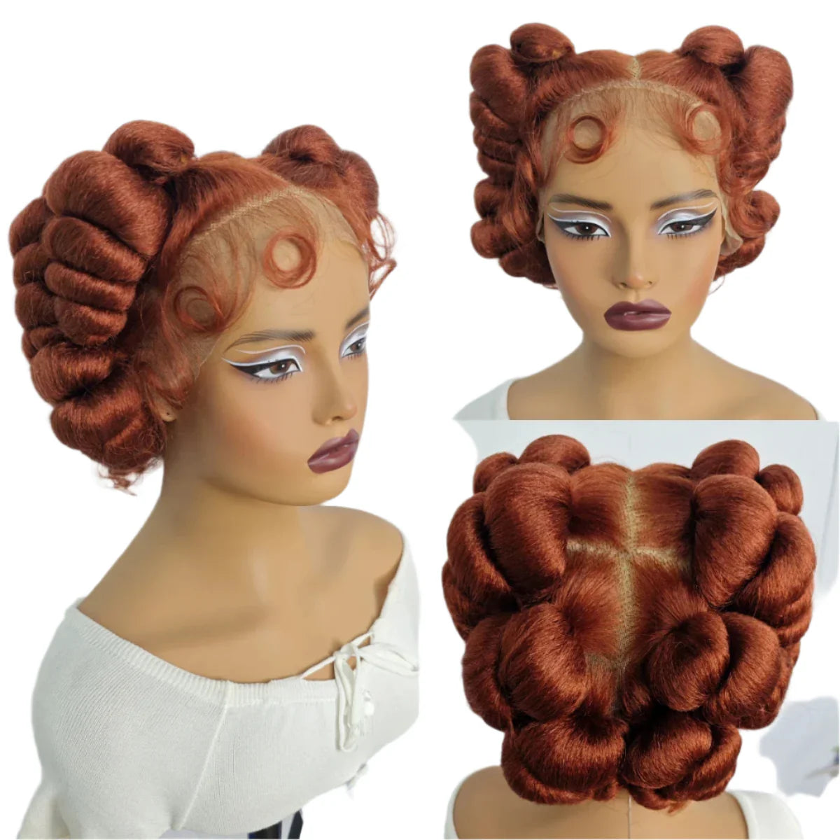 Short Cute Ginger Bantu Knotless Braids Wig | Full Lace Handmade