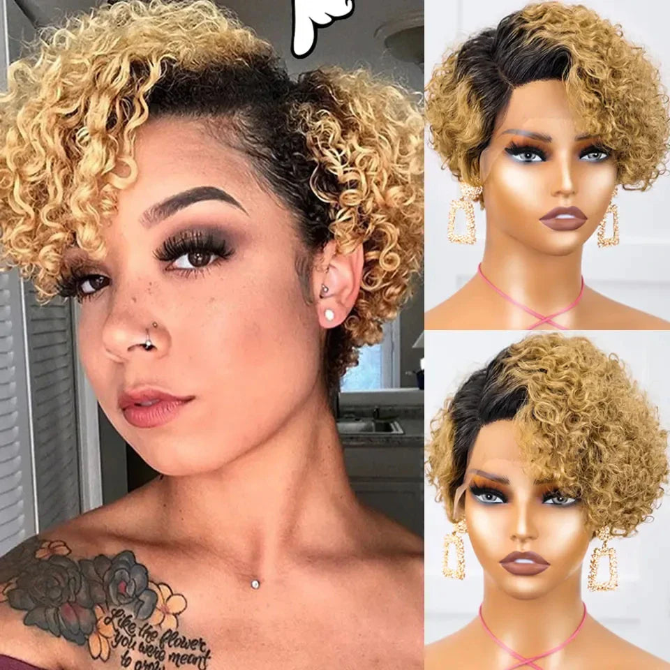 Natural Black Pixie Cut Wig | Short Curly Bob 13x1 Lace Front Human Hair (Pre-Plucked)