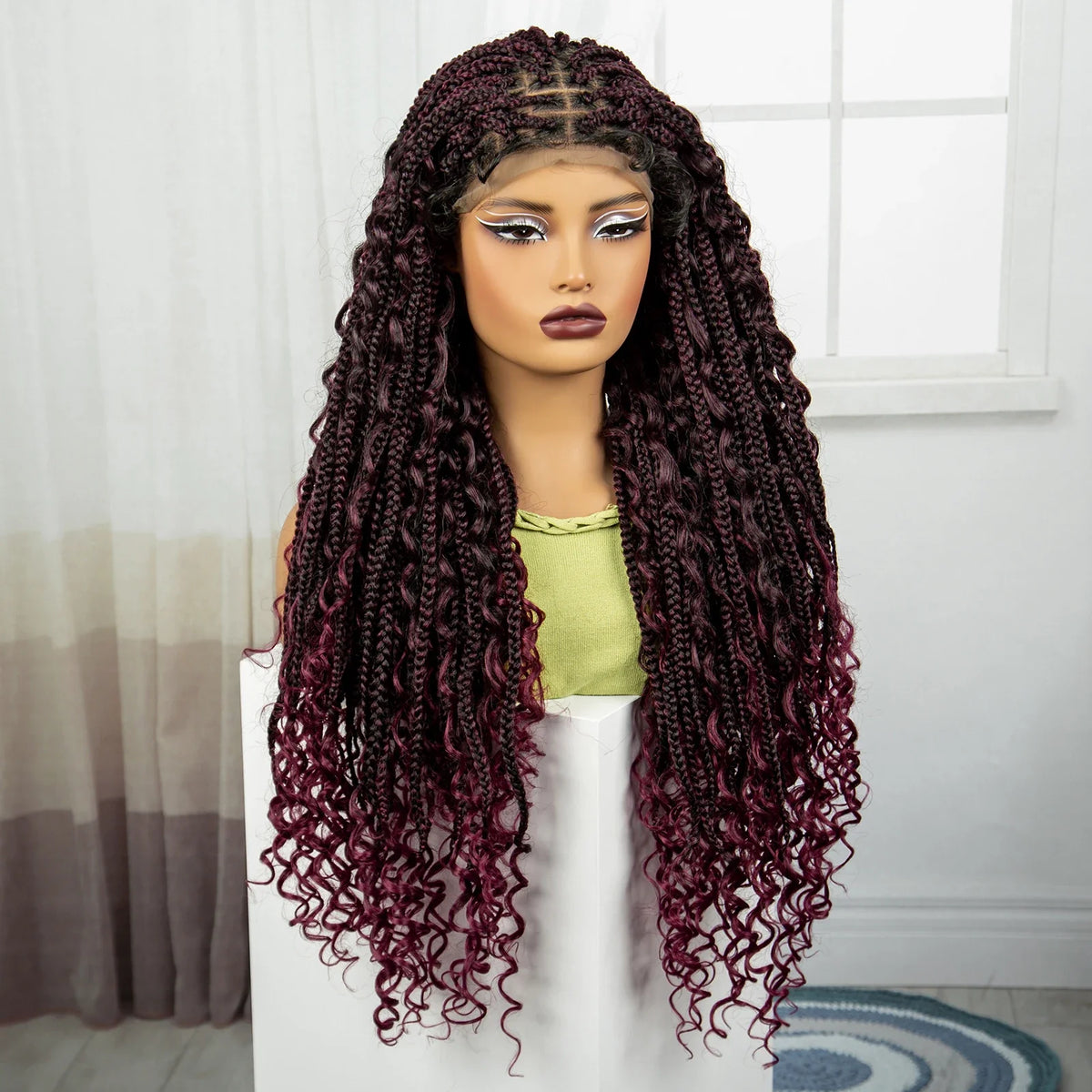 Ombre Boho Knotless Braids Wig | Curly Ends | Lace Front | Baby Hair
