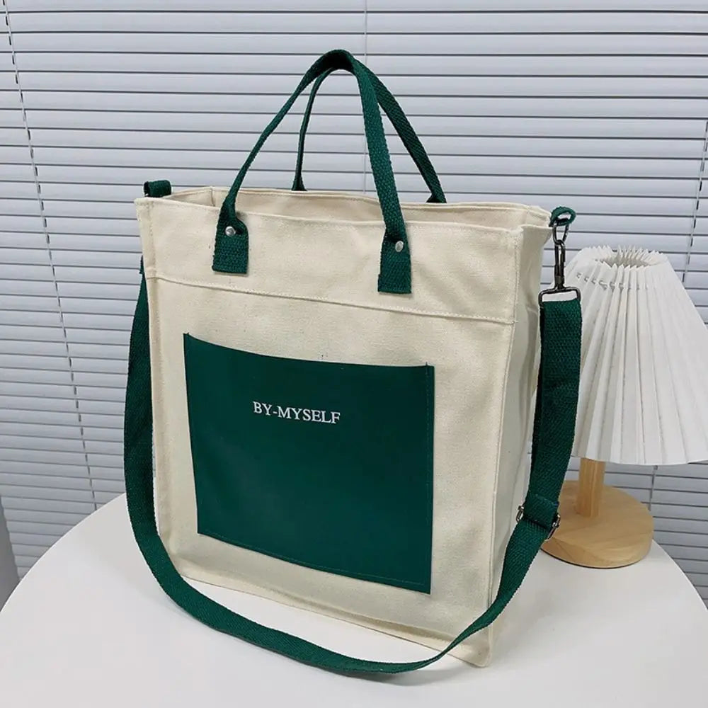 Large Capacity Colorful Canvas Tote Bag | Washable & Durable Unisex Commuting Crossbody Bag (Soft, Patchwork Design)
