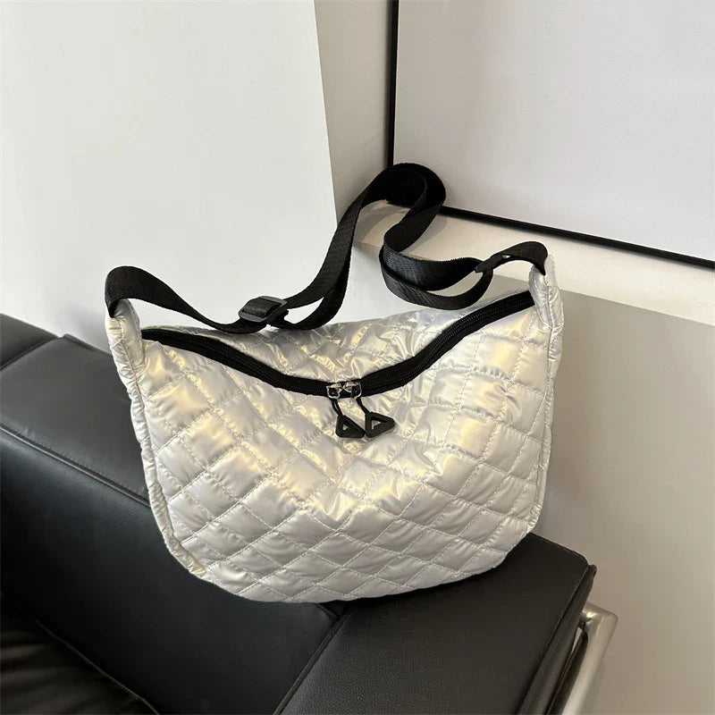 Fashion Nylon Padded Handbags Female | Large Capacity Top-Handle Bags & Solid Color Crossbody Bags (Winter Down Women Shoulder Bags)