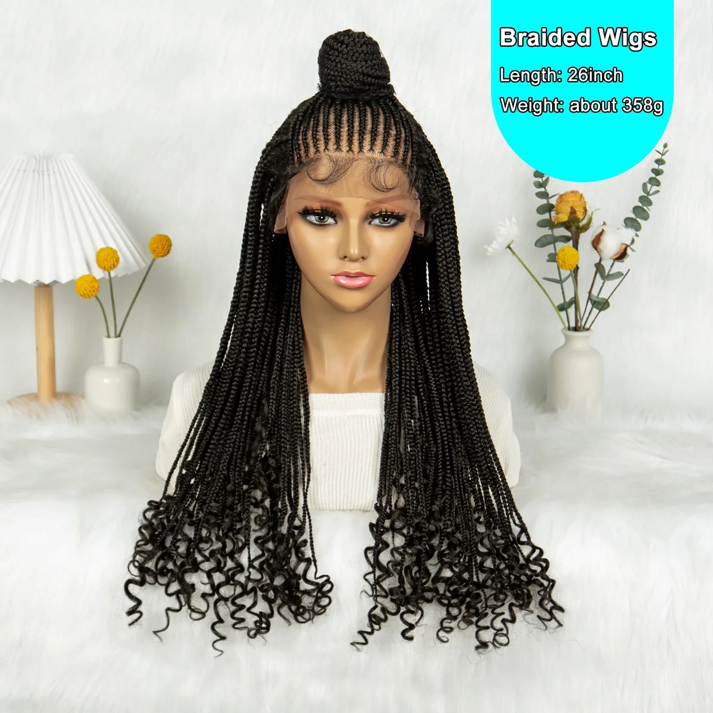 Updo Braided Wig with Curly Ends & Baby Hair | Lace Front