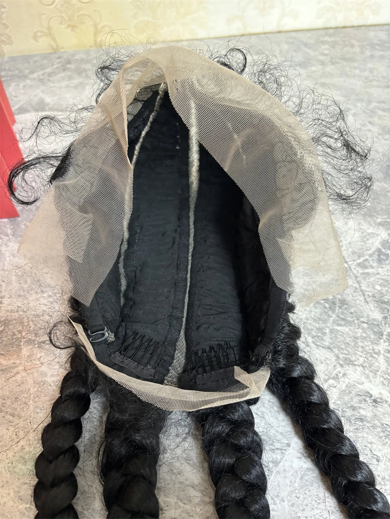 New in Synthetic Lace Wig Braided Wigs Natural Dark Wig For Black Women American African Wig Wholesale Cheap Full Lace 4 Braids