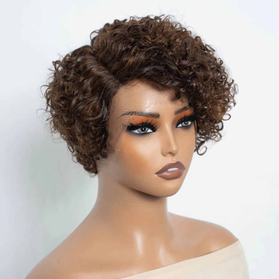 Natural Black Pixie Cut Wig | Short Curly Bob 13x1 Lace Front Human Hair (Pre-Plucked)