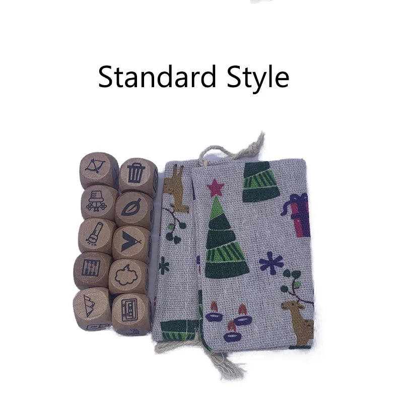 10pcs/set Wooden Dice Board Game Puzzle Telling Story Family/Party/Friends Parents with Bag