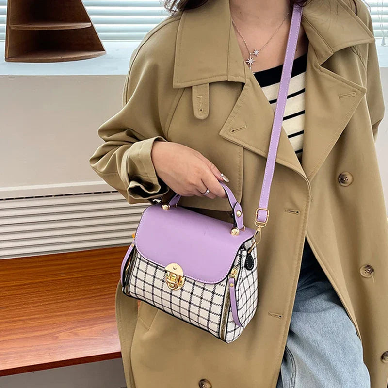 Women's Trendy Flap Shoulder Bag | PU Leather Crossbody Bag (Simple Plaid Designer Messenger Bag, Small Purse & Handbags Pouch)