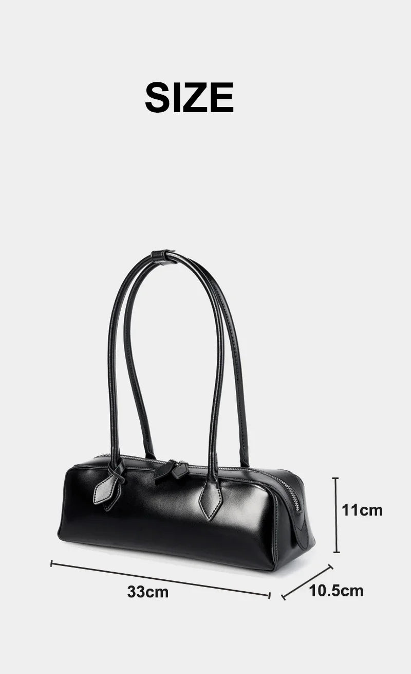 New Genuine Leather Women's Shoulder Bag | Large Capacity Cowhide Luxury Handbag (Long Strip Wine Red Baguette Bag)