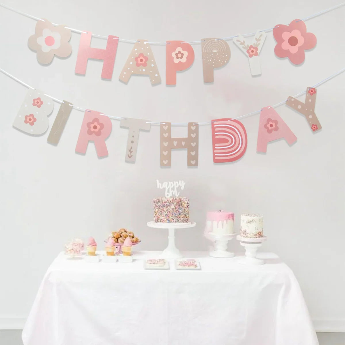 INS Bohemian Boho Rainbow Paper Banner Happy Birthday Party Decorations Girl Kids Baby Shower 1st Birthday Hanging Flag Supplies