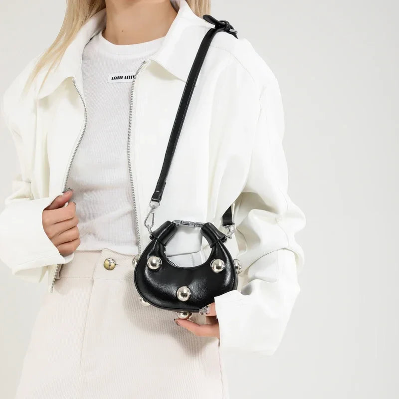 Retro Versatile Ladies Mini Handbag | Women's Big Rivet Personality Luxury Designer Crossbody Bags & Streetwear Shoulder Bag
