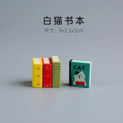ZAKKA Miniatures Study Bookcase Home Decor Cute Cartoon Cat Retro Desk Gramophone Ornament Crafts Dollhouse Accessories Toy Gift