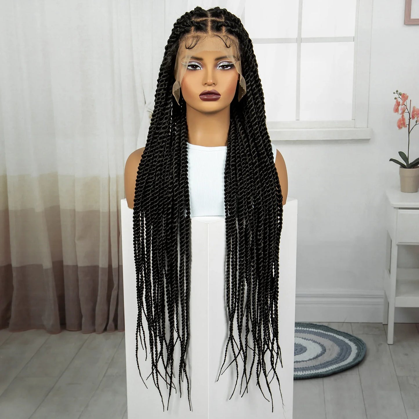 34" Knotless Box Twist 360° HD Full Lace Wig | Baby Hair | Twisted Braids | Black Women