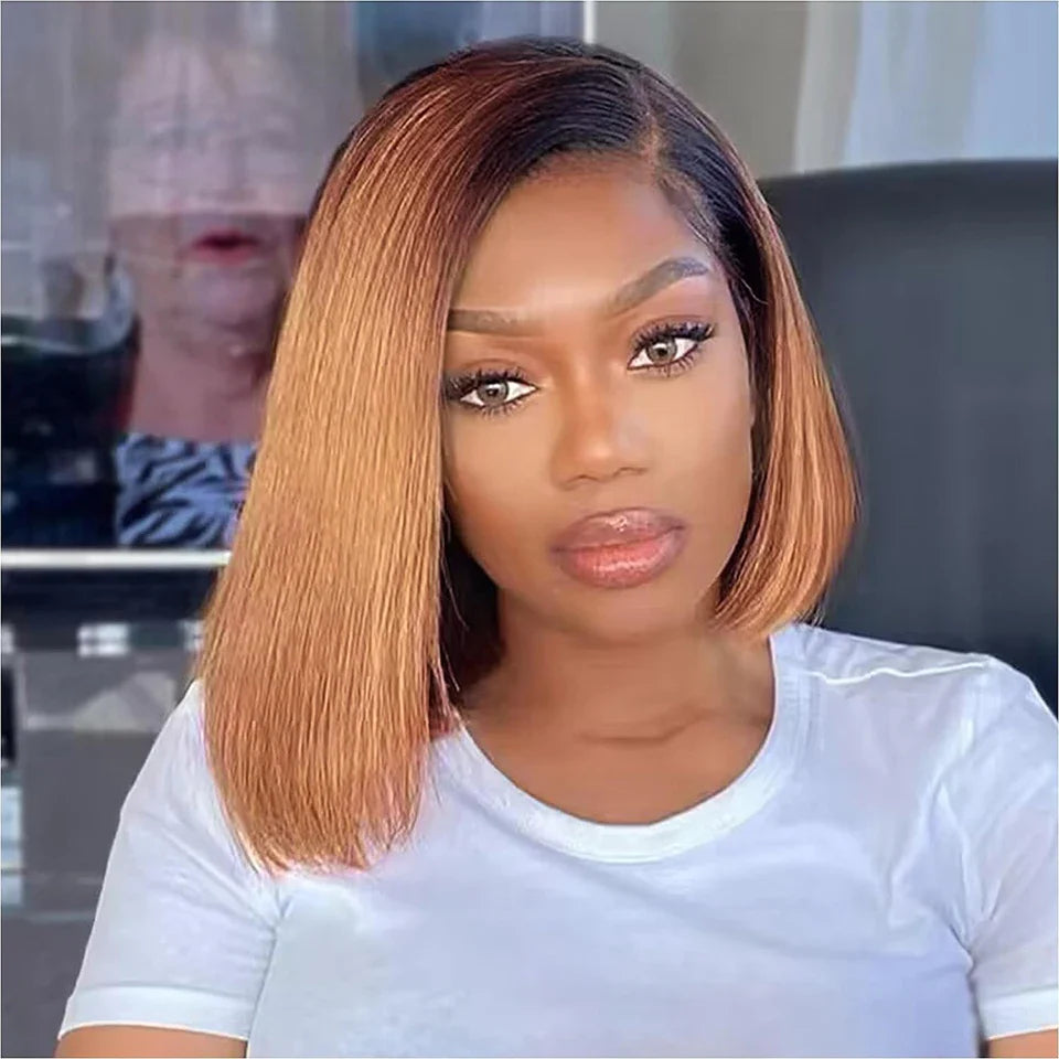 Ombre 1B/99J Burgundy & 1B/27 Honey Blonde Straight Bob Wig | HD Transparent Lace Front Human Hair (Glueless)