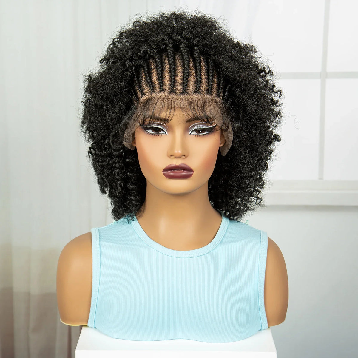 Afro Kinky Curly Cornrow Braids Wig | Full Lace | Baby Hair | Natural Look