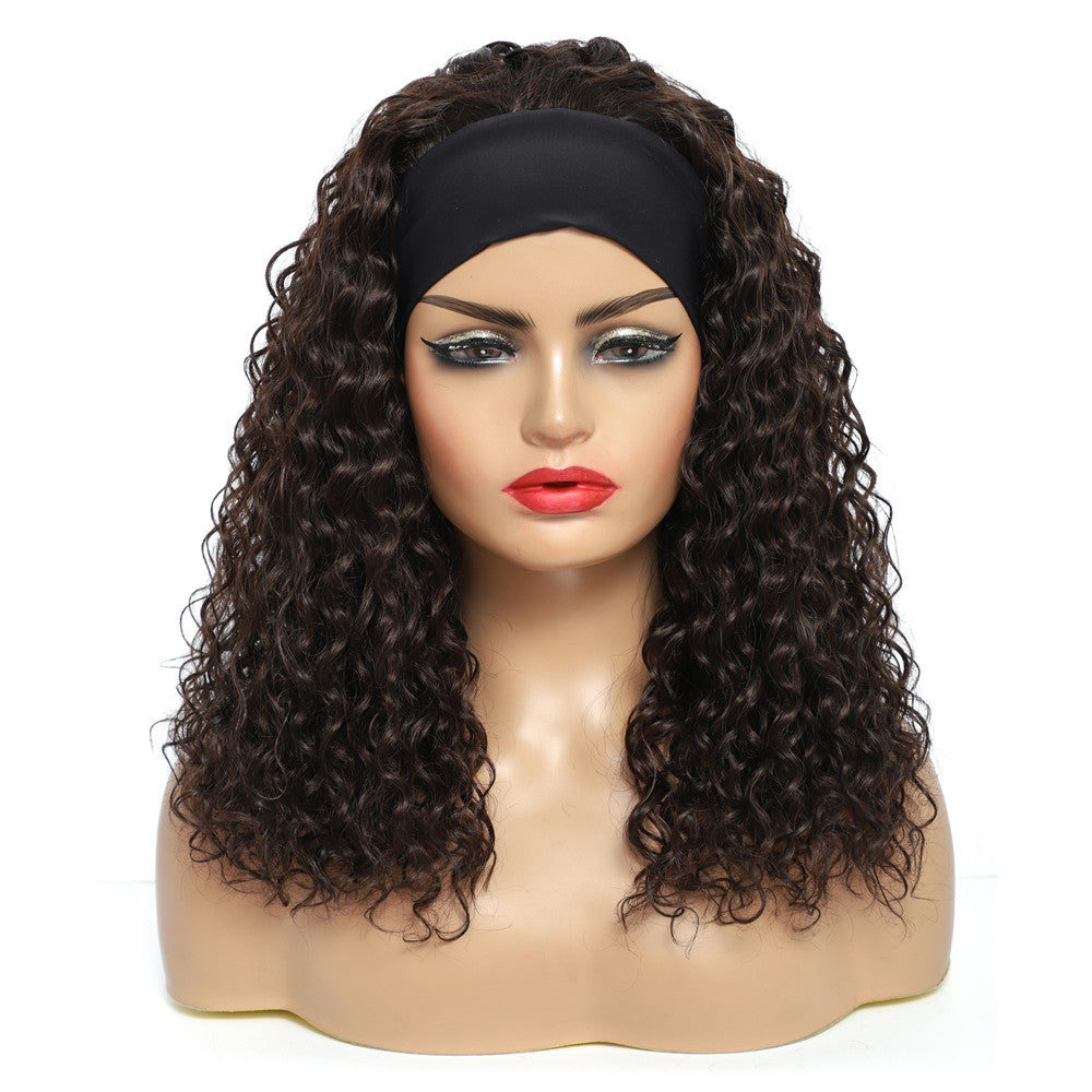 Water Wave Headband Wig | Darker Brown | Synthetic Curly Hair Wig | 20 Inches | Glueless | Full Machine Made Wigs