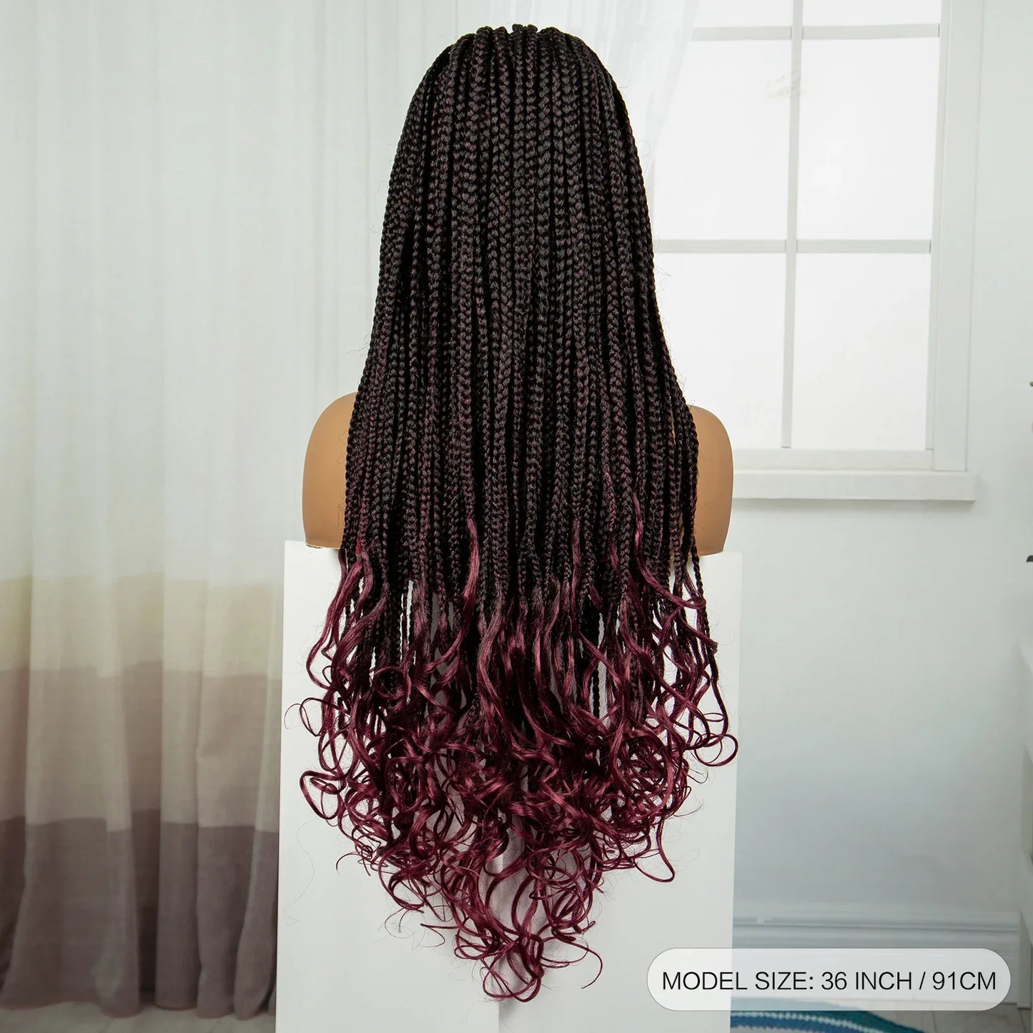 36" Knotless Box Braids Wig with Wavy Ends | Blended Braids | Lace Front
