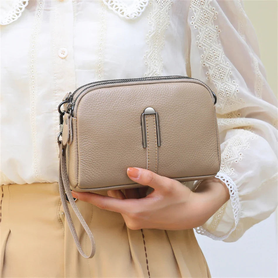 Luxury Genuine Leather Women's Crossbody Bag | Solid Color Shoulder Messenger & Clutch Phone Bag (Soft Cowhide, Sequined)
