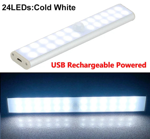 LED Under Cabinet Night Light Motion Sensor Closet Light Kitchen Bedroom Lighting Wall Lamp With Magnetic Strip USB Rechargeable