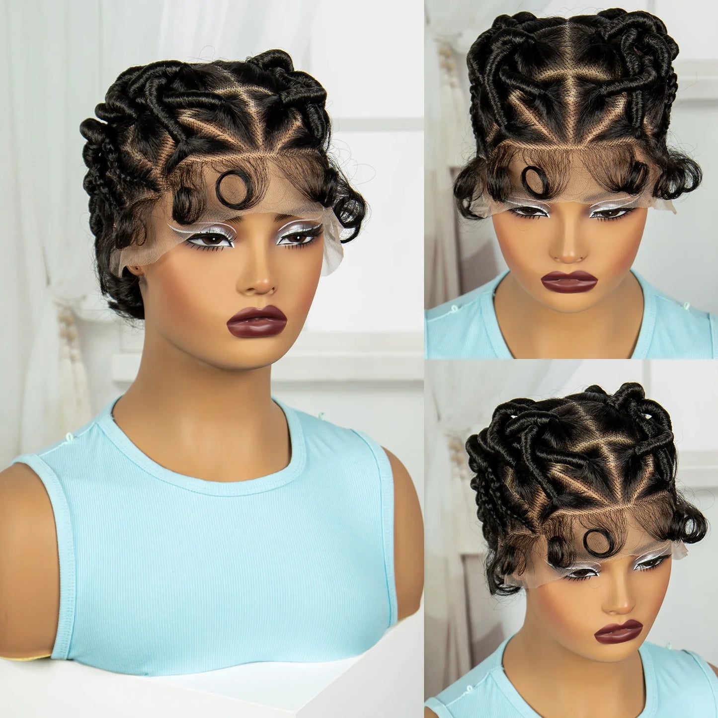 Ginger Orange Bantu Knotless Braids Wig | Full Lace | Baby Hair