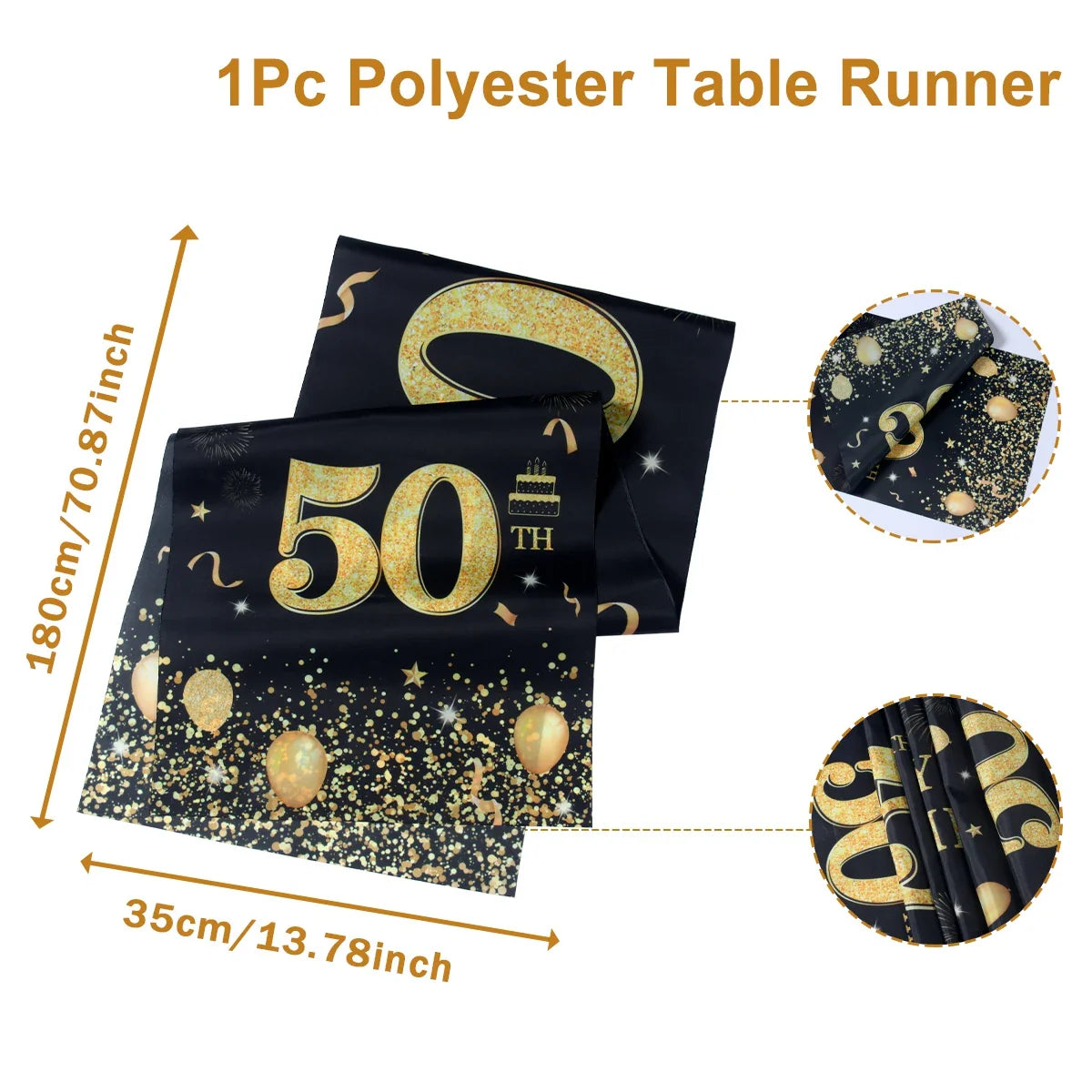 Black Gold Happy Birthday Table Runner 30th 40th 50th Birthday Party Decoration Adult  Anniversary Birthday Party Supplies