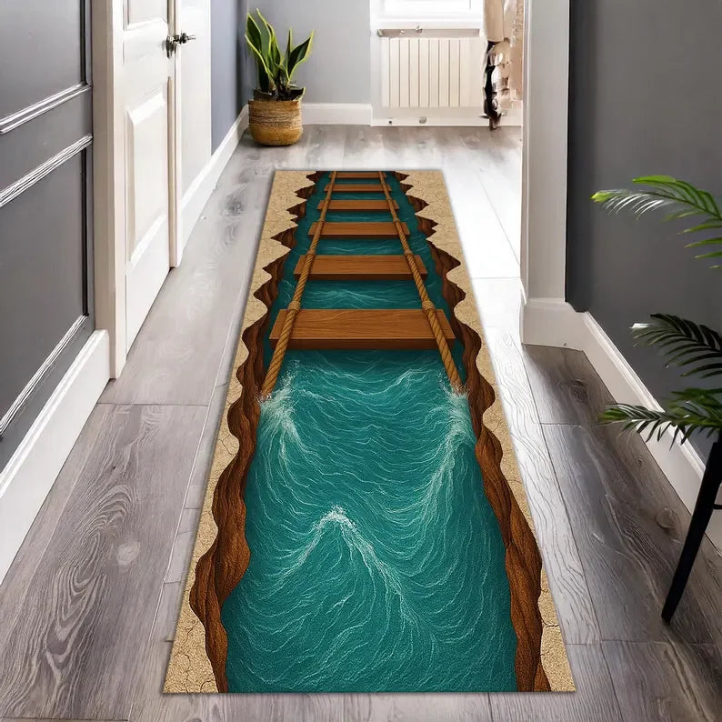 3D Waterfall Canyon Carpet Mat Rug Realistic Nature Print Non-slip Floor Mat for Living Room Bedroom Hallway Home Decoration