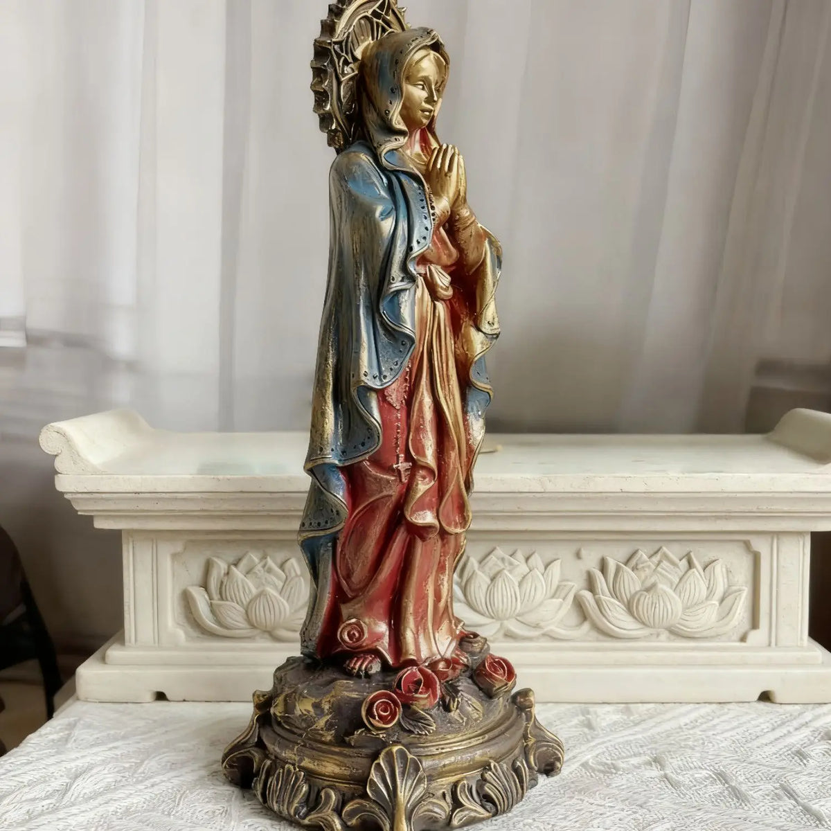 Virgin Mary Blessing Statue, Hand-Painted Resin Figurine, Prayer Altar Decor, Holy Religious Art, Christian Gift for Home Church
