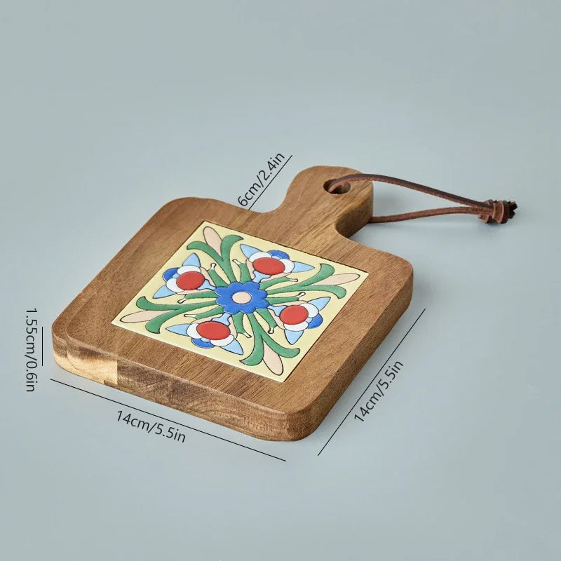 Home Creative Wood Tiles Pot Mat Anti-Scalding Plate Mat Drink Coasters Wooden Trivet Frame for Hot Tea Pots Non-slip Cup Mat