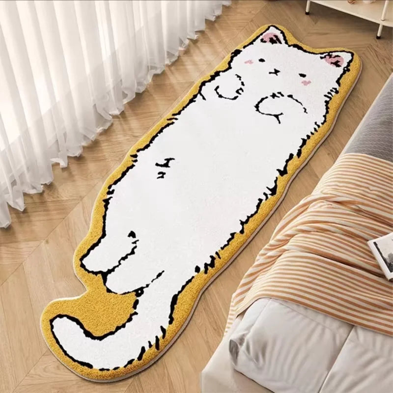 Vikama Cat Long Carpet Funny Fluffy Bedside Rugs Floor Mat Living Room Children's Room Rug Washable Non-Slip Mat Home Decoration