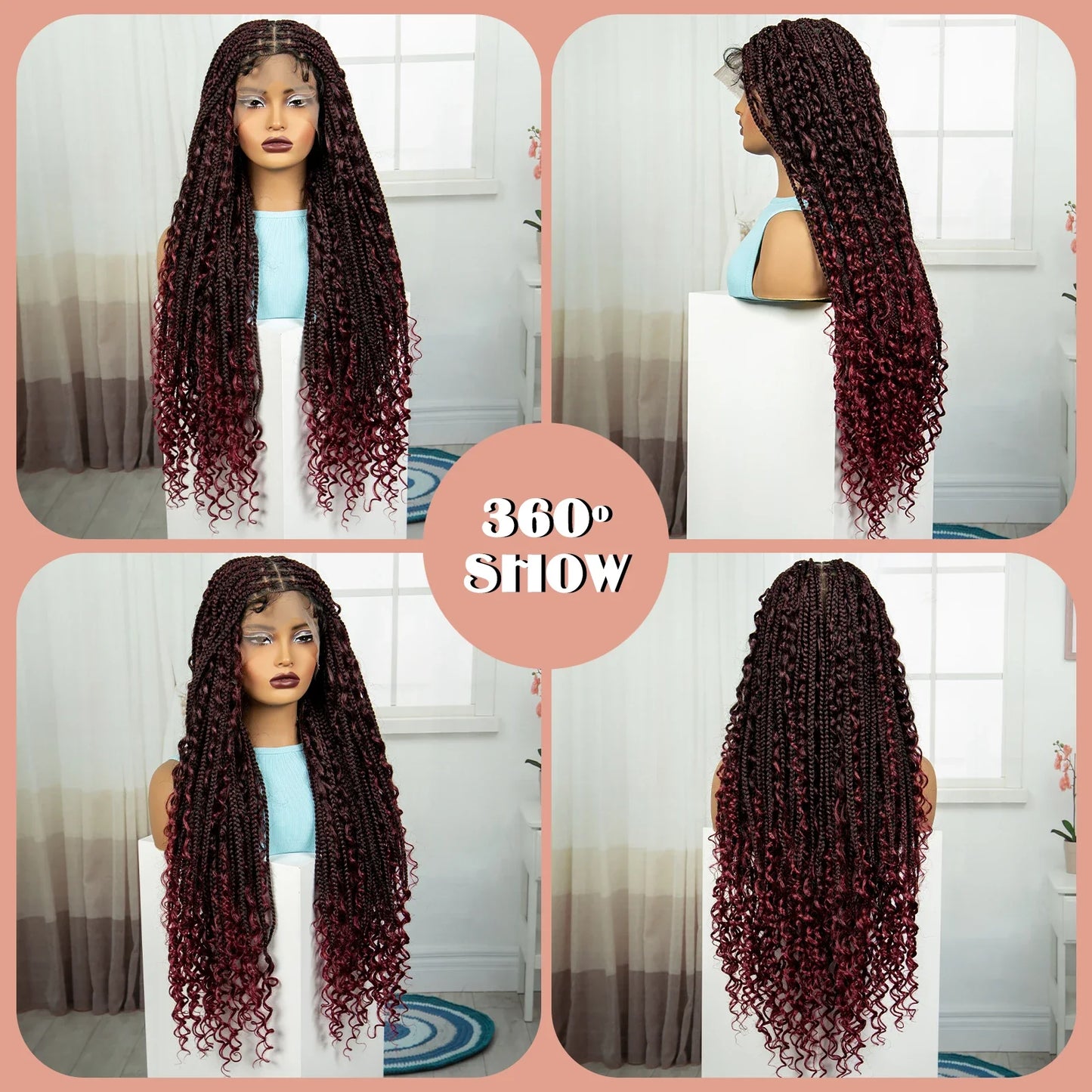 Ombre Knotless Braids Wig | Curly Ends | Full Lace | Baby Hair | Handmade