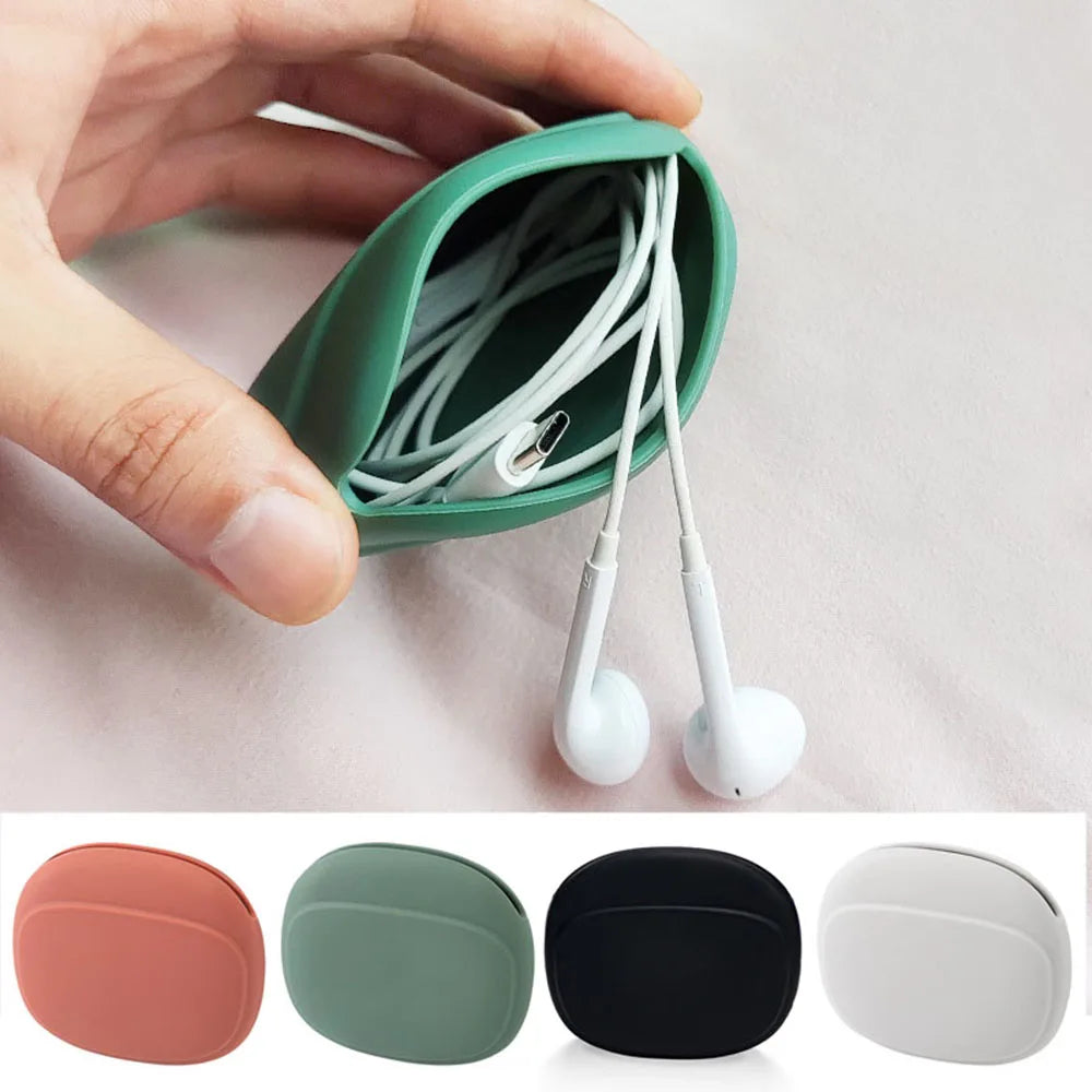 Portable Silicone Data Cable & Headphone Storage Box | Simple Mobile Phone Cable Organizing Bag (Cute Coin Purse)