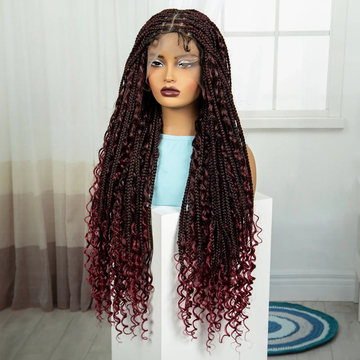 Ombre Knotless Braids Wig | Curly Ends | Full Lace | Baby Hair | Handmade