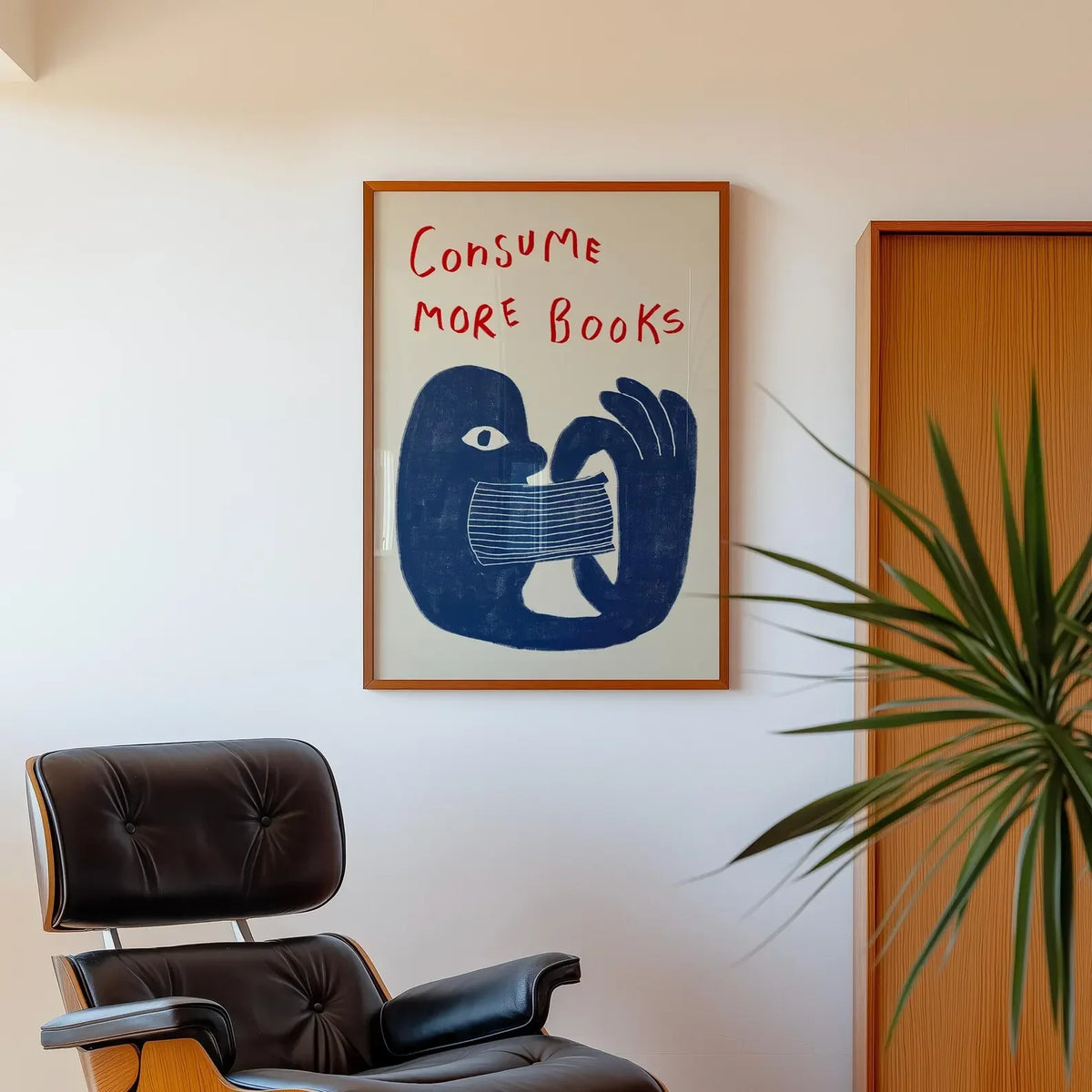 Retro Book Wall Art Reading Print Gift For Book Lovers Hand Drawn Illustration Wall Art Consume More Books Print, Cool Liter