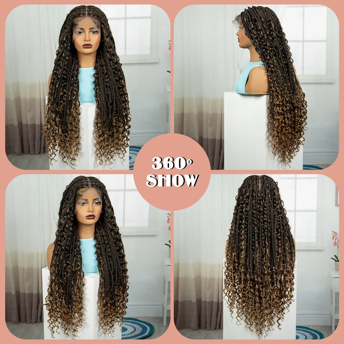 Ombre Knotless Braids Wig | Curly Ends | Full Lace | Baby Hair | Handmade